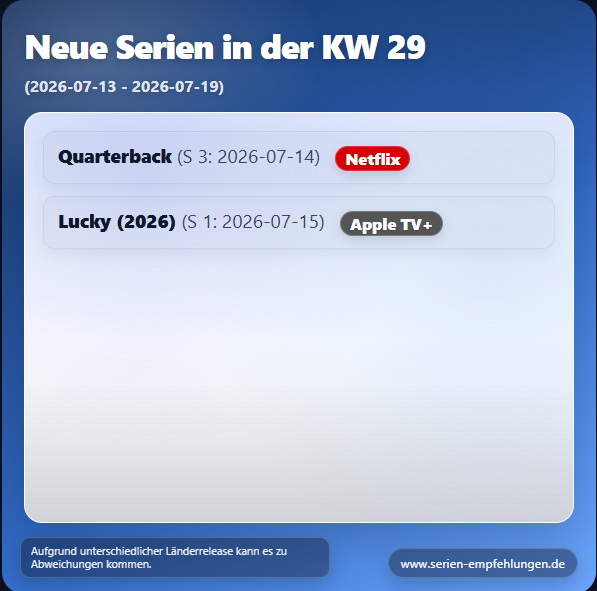 Neue Serien 2026 KW 29